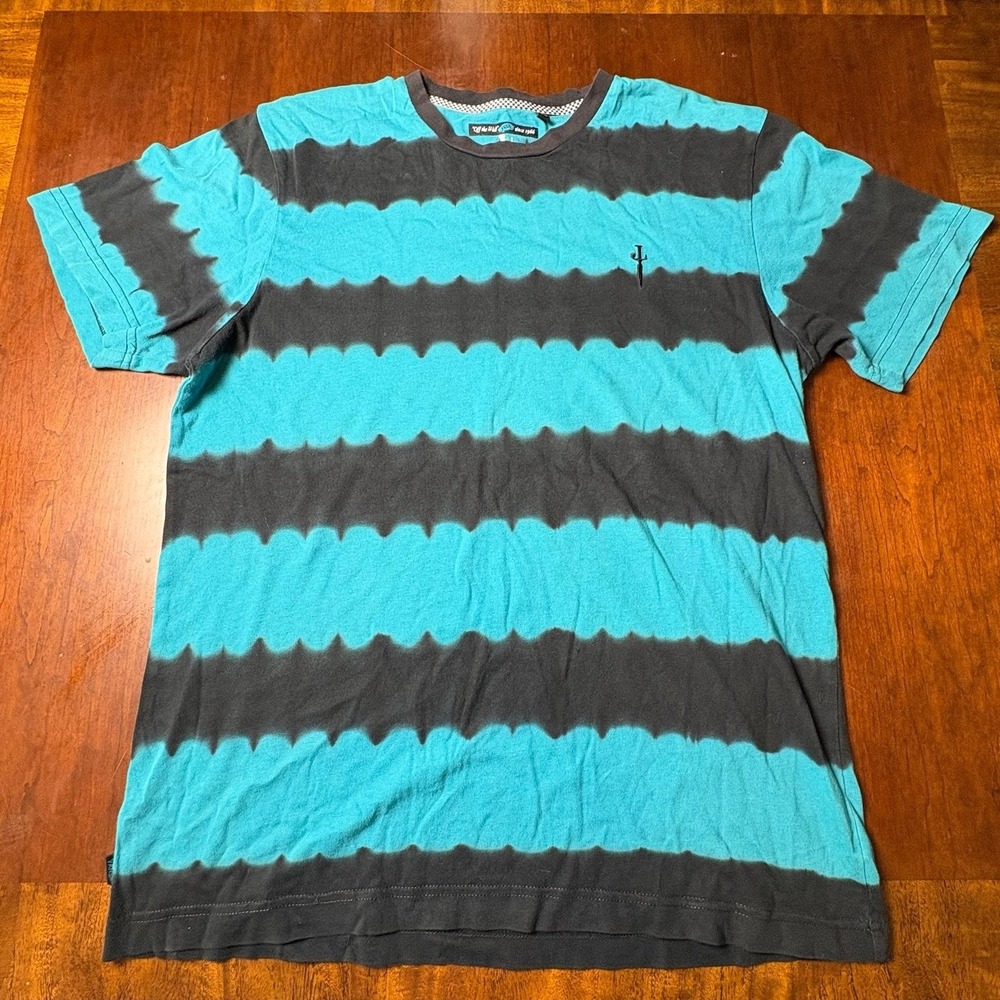 Vans Johnny Layton Tie Dye Stripe T-Shirt Black Teal Size L